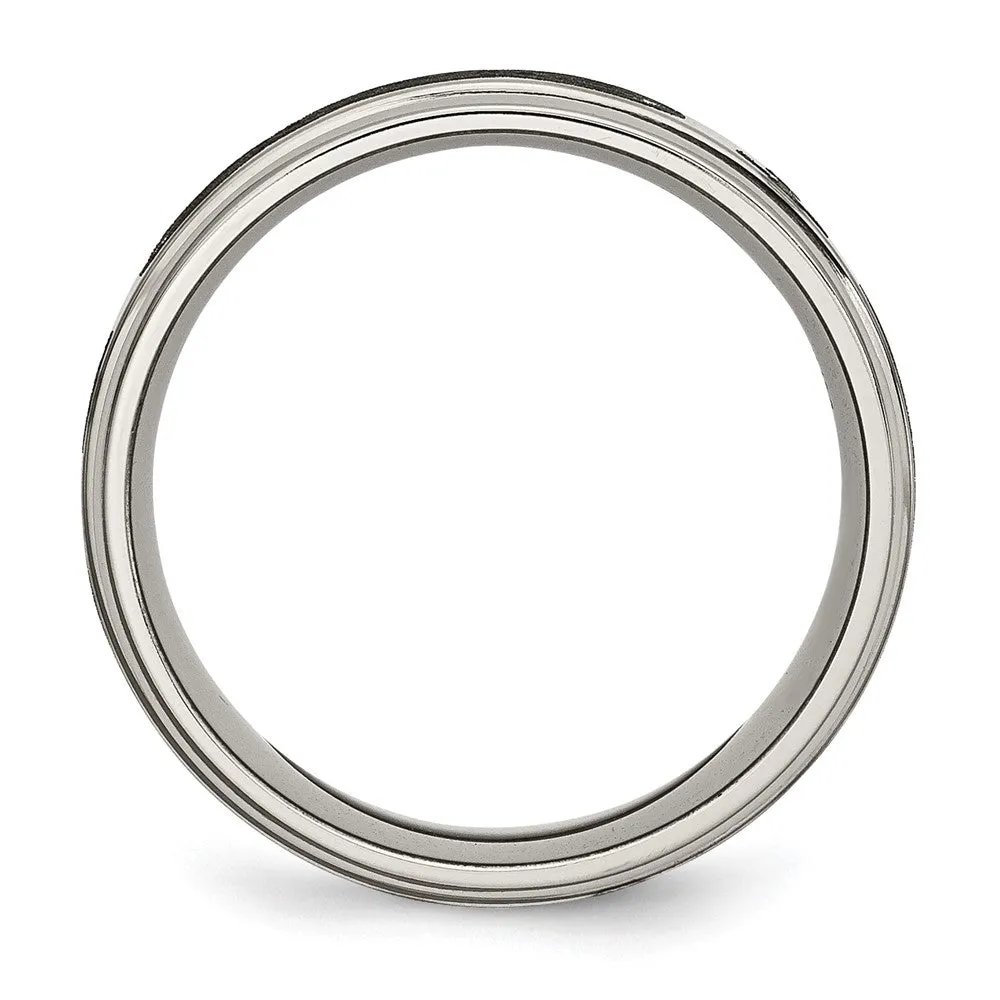 8mm Titanium Etched Cross & Scroll Grooved Edge Standard Fit Band